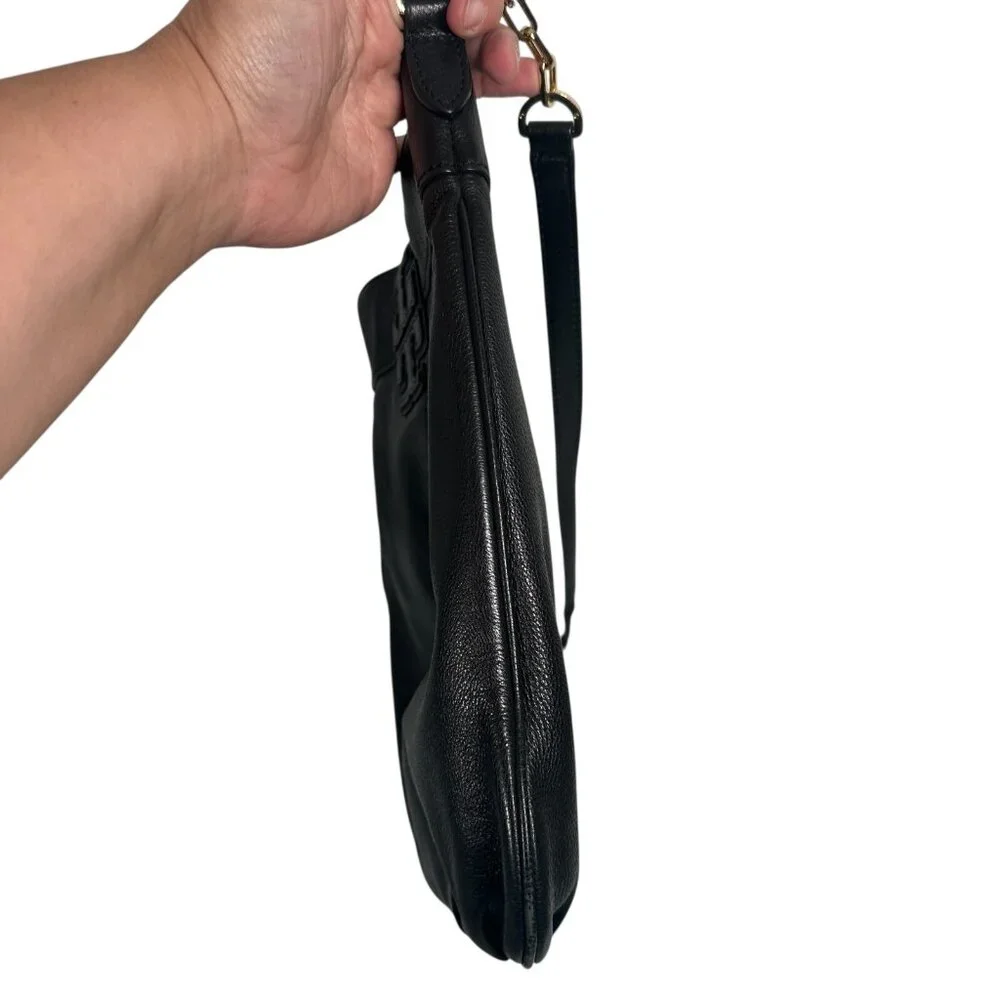 Tory Burch Black Stacked T Book Bag Pebbled Leather Crossbody - Picture 11 of 16